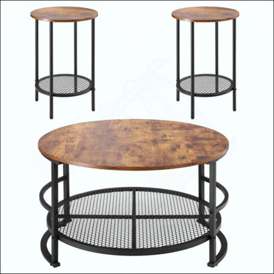 3 Pieces Round Coffee Table Sets,In Industrial Living Room Table With 2 End Side Tables, Easy Assembly Coffee And End Tables Sets With Metal Legs, For Office, Living Room And Apartment