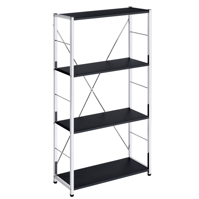 Black And Chrome 4-Tier Rectangular Bookshelf