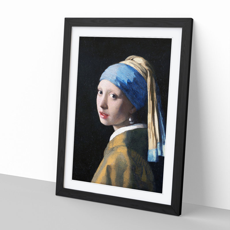 Girl with a Pearl Earring by Johannes Vermeer - Picture Frame Painting on MDF, 65cm H x 48cm W x 2cm D, Black Framed
