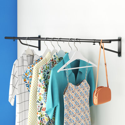 4ft Clothes Rail Black Wall Mounted Garment Hanging Wardrobe Rack Storage