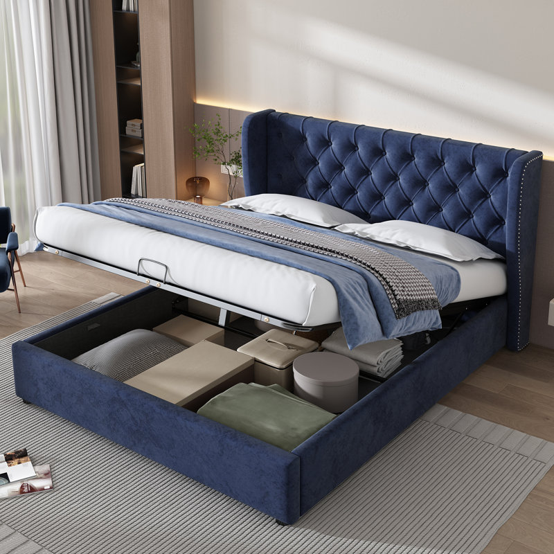Solid Wood Bed, 137 x 197cm, Blue / White / Grey
