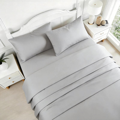 Ensemble de draps 4 pièces pour lit double - Draps rafraîchissants et respirants - Literie de luxe à poches profondes pour enfants, adolescents et adultes - Résistant au froissement doux - Lavable à la machine - Gris