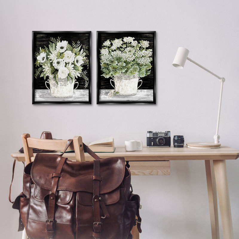 Ensemble de 2 toiles flottantes encadrées Country Country Tins of Flowers par Cindy Jacobs, H 21 po x l 17 po