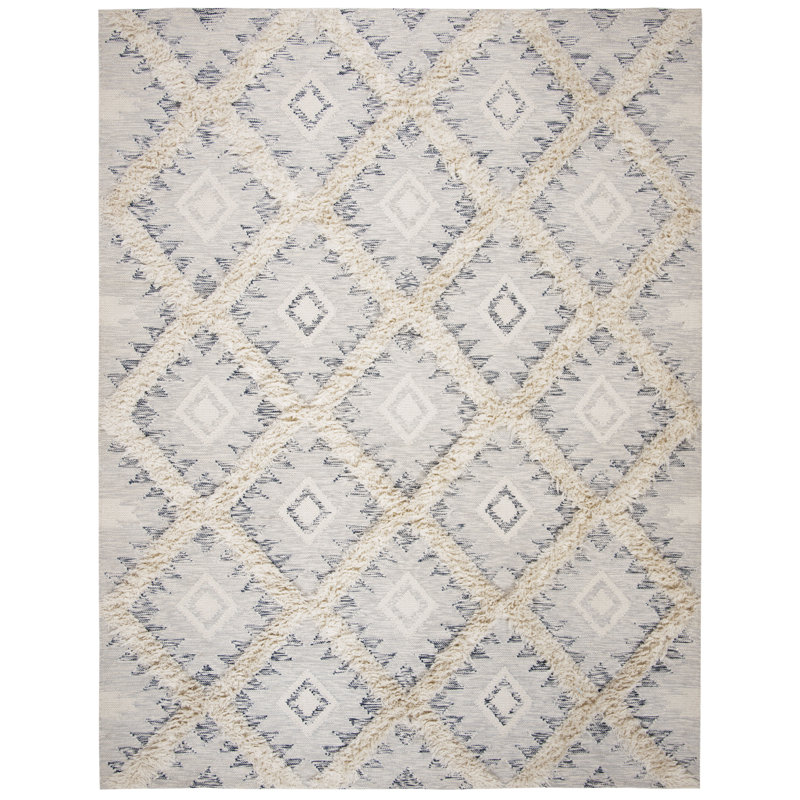 Tapis argenté en laine / coton tissé à la main Inelda, Rectangle 8 pi x 10 pi