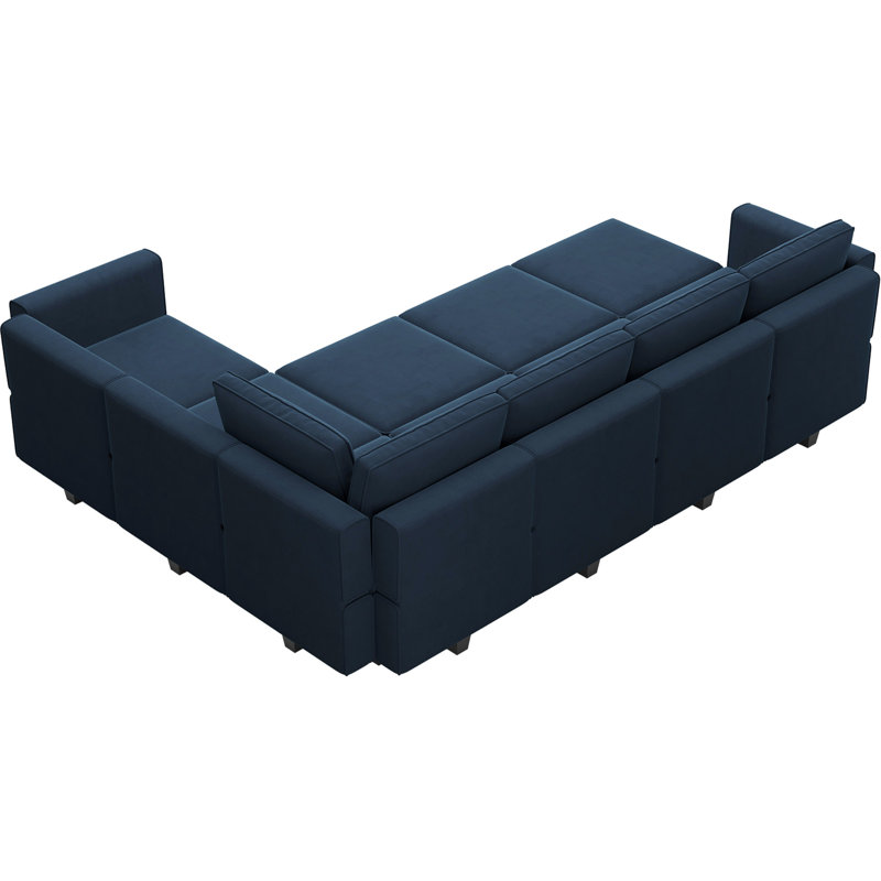 Canapé-lit modulaire en velours modulaire en velours avec repose-pieds de 116 po Teangela, Velours bleu
