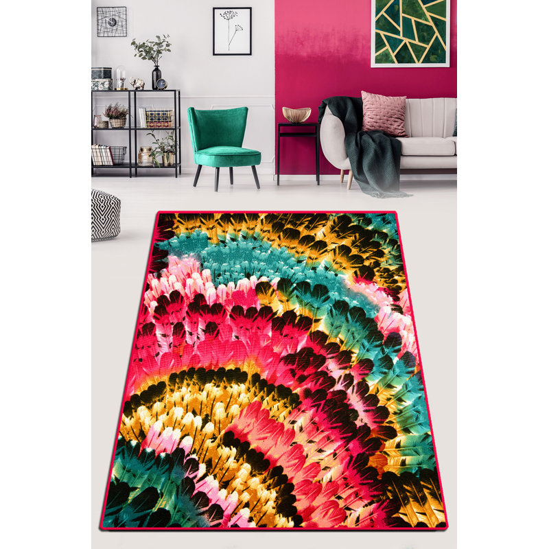 Stylish Washable Area Rug, 3.9 x 5.2 ft, 100% Polyester | Antibacterial, Non-Slip Felt Dot Underside, 0.4 in Pile Height | Machine Washable at 30°C, Soft and Durable for Living Room & Bedroom Décor