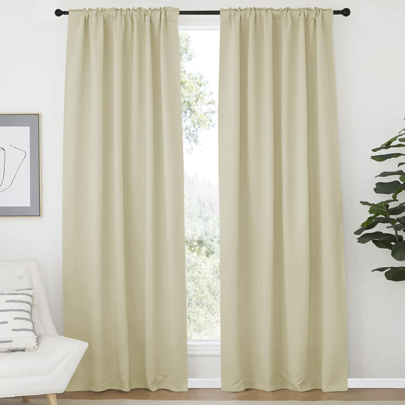 Blackout Curtain Light & Noise Reducing Room Darkening Drapes for Bedroom/Living Room/Kitchen, 2 Pieces, 52" W x 84" L, Beige