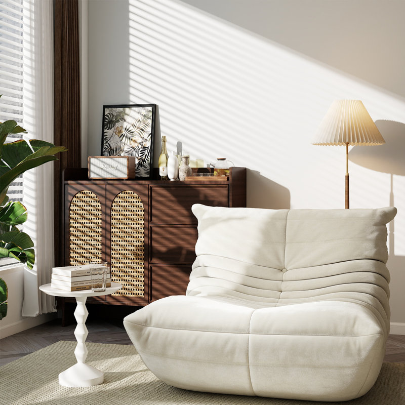 Boneless Armless Lazy Sofa Bean Bag Floor Chair - Soft Dutch Velvet Upholstery - Fun Design for Living Room, Beige