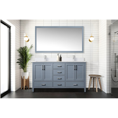 Dark Grey 60 In. W Double Bath Vanity With Cultured Marble Countertop, 58 Mirror And Spacious Interior Cabinets W, Grey, For Bathroom, Finish, Mirror, Storage Compartments