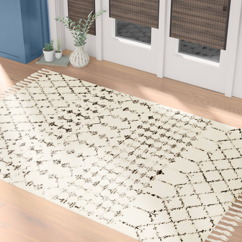 Tapis géométrique ivoire / noir fait à la main Adair (8 pi 10 po x 11 pi 9 po), Rectangle 9 pi x 12 pi