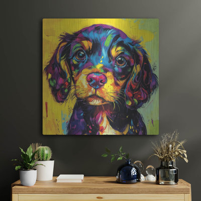  «Woof Spaniel» par Rich Monet, art mural en métal, 24 po x 24 po