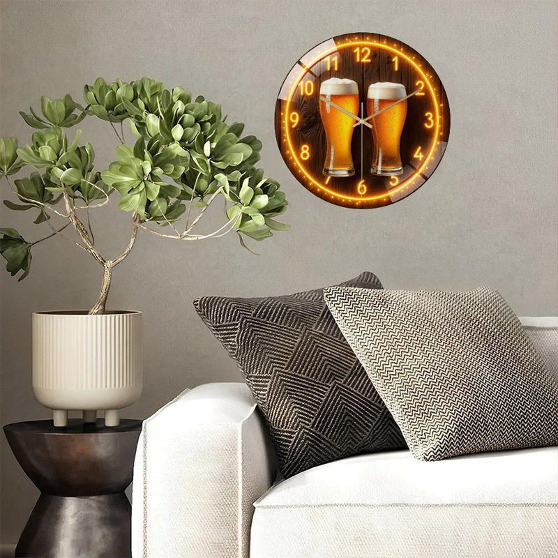 Horloge murale à DEL néon avec verres à bière
