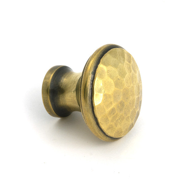 Hammered Round Knob, 1.18" Knob Diameter, Aged Brass