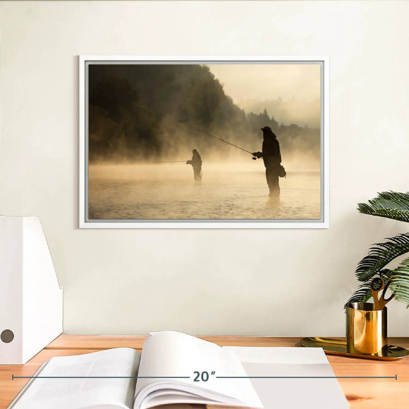 Pêche à la mouche dans la rivière Foggy, Cadre flottant blanc, 13 po x 9 po