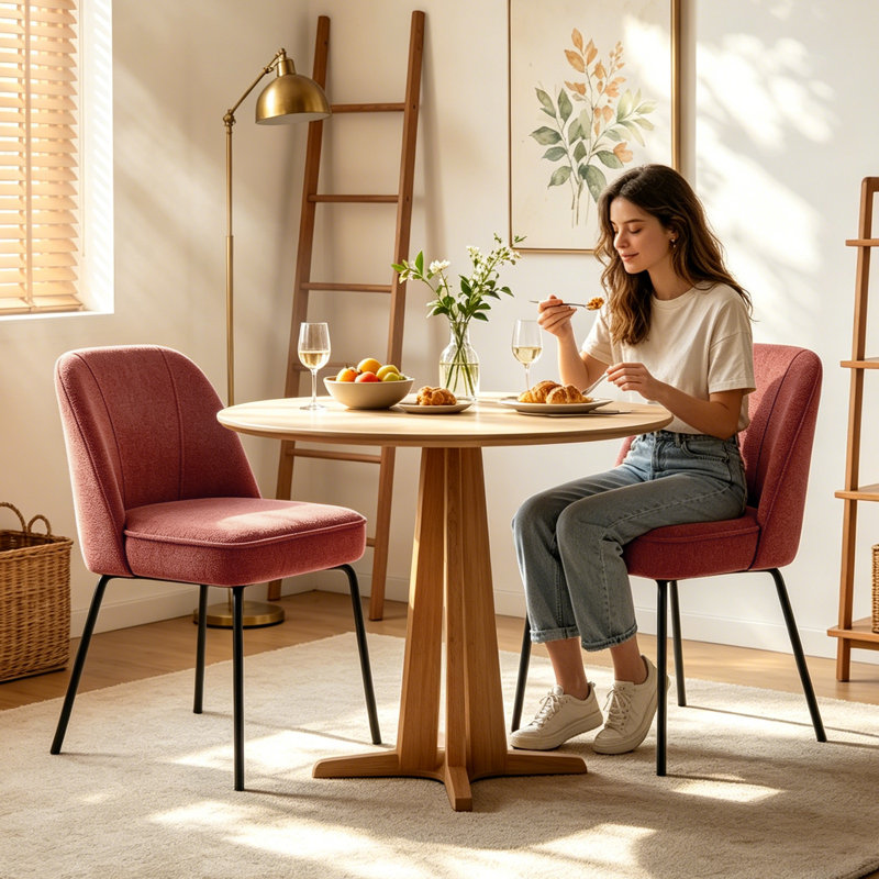 Modern Fabric Upholstered Dining Chair with Spring and Curved Back 12cm Cushion, Rose