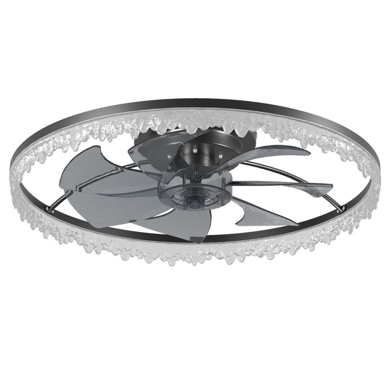 Ventilateur de plafond suspendu noir 24 po avec lumière OLONTIC, moteur à courant continu silencieux à 6 vitesses, DEL à 3 niveaux à intensité variable, application et télécommande pour chambre à coucher