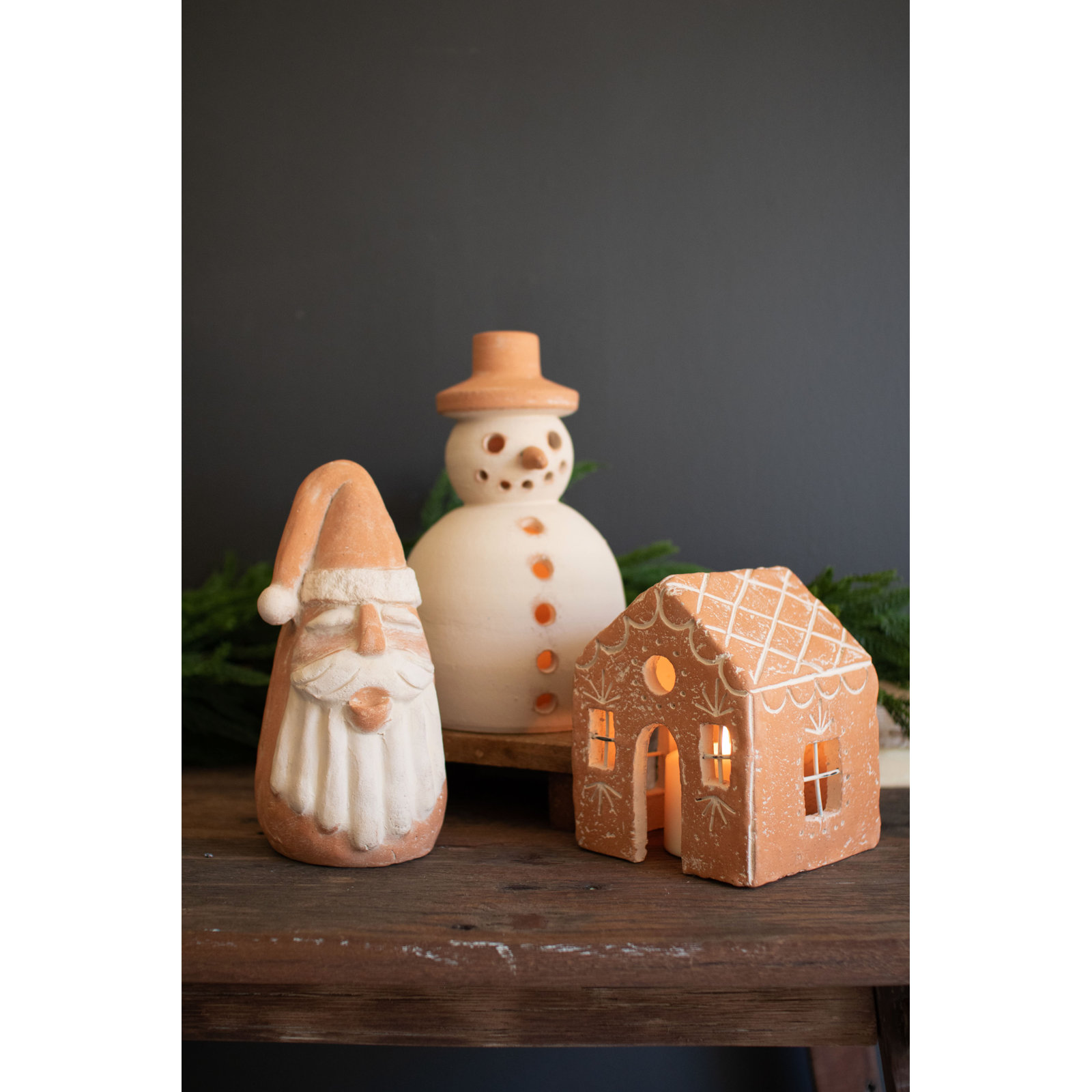 Terracotta Snowman Holiday Lantern