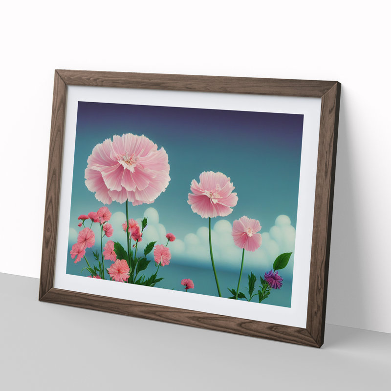Appealing Carnation Flowers - Single Picture Frame Print, 46cm H x 64cm W x 2cm D, Walnut Framed