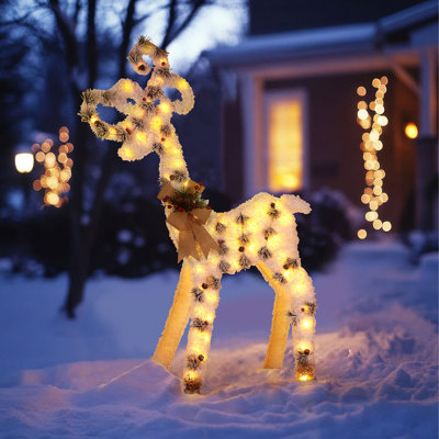 Flocked Iron Lighted Reindeer Christmas Decoration Set (Large)