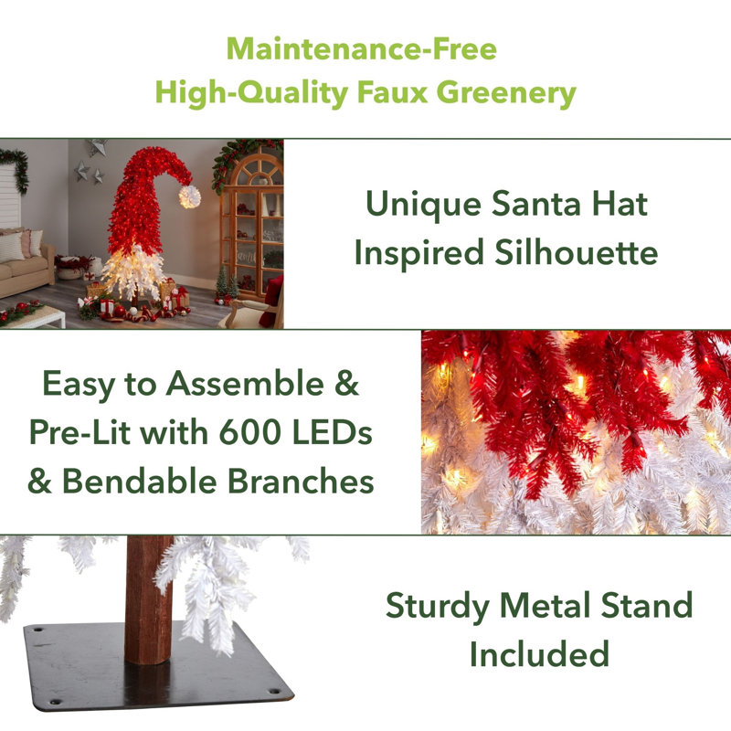 9Ft. Holiday Red Santa Hat Christmas Tree With 600 LED Lights And 1992 Bendable Branches