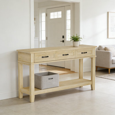 Console Farmhouse avec 3 tiroirs et 3 niveaux, canapé d'entrée avec rangement pour le salon, couloir, finition chêne clair
