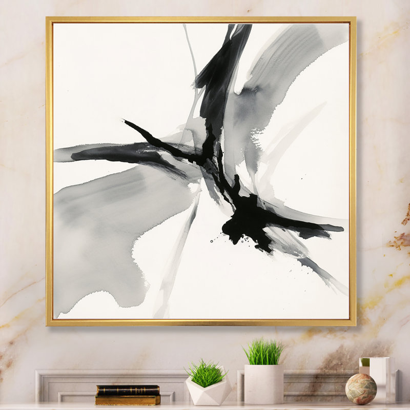 Abstrait neutre IV - Formes abstraites, impressions sur toile, Cadre flottant doré, H 40 po x l 30 po