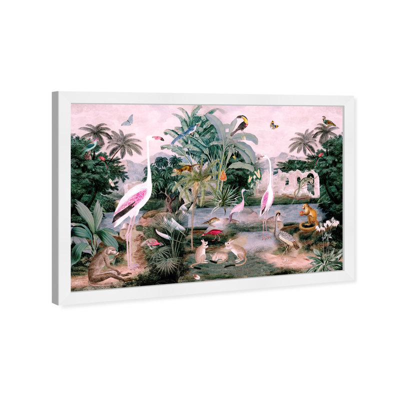 Animaux, The One Place Day Birds par Oliver Gal - peinture sur toile, H 32 po x l 47 po, Cadre blanc