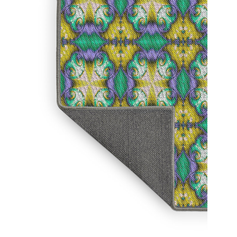 Tapis turquoise/jaune à motifs, Rectangle 3 pi x 5 pi