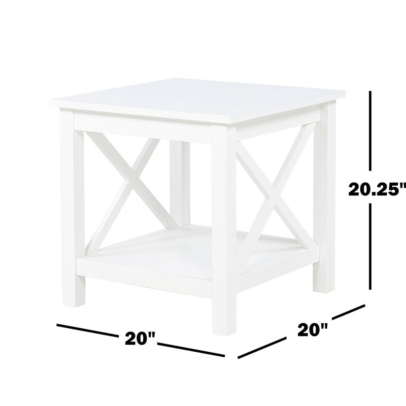 Table de bout carrée blanche, en pin et en bois d'ingénierie, avec cadre en X, pour table d'appoint blanche avec rangement décontracté, fabrication solide, lignes épurées, décor bord de mer