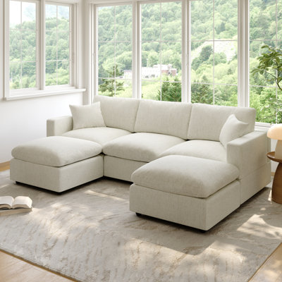 Cloud Couch Modular Sectional Sofa, Deep Seat Convertible Modular Couches For Living Room, Modern Comfy Down Filled Soft Cloud Sectional Sofa With Movable Ottoman