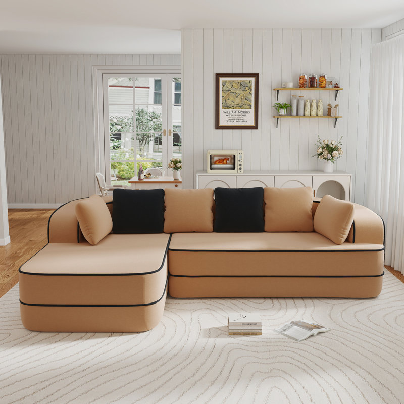 Canapé modulaire de cinéma maison en tissu de 106 po avec méridienne, siège profond et sans assemblage, faisant face à gauche, brun clair caramel