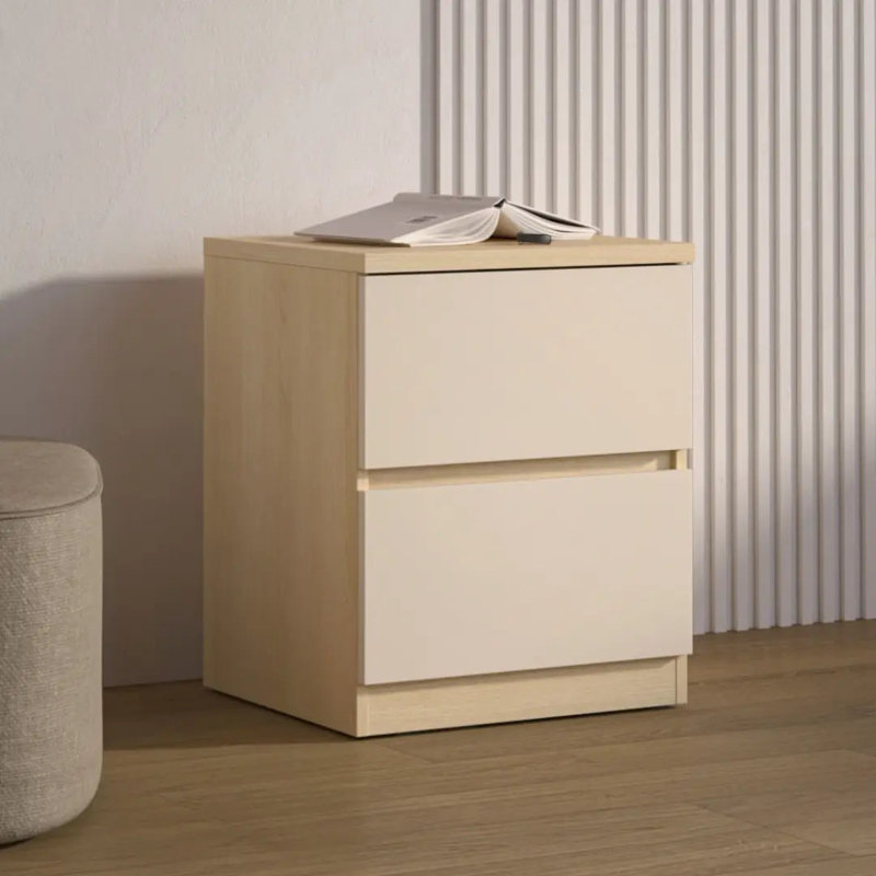 Bolat 45cm W Manufactured Wood Bedside Table, Oak/Beige