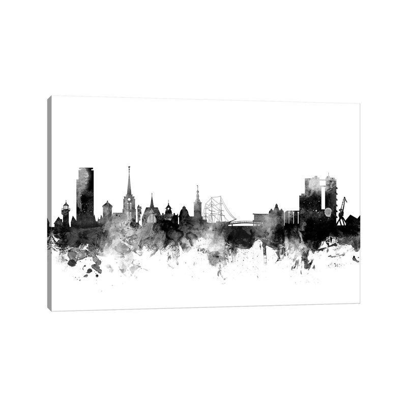 Halmstad, Sweden In Black & White by Michael Tompsett - Wrapped Canvas Gallery-Wrapped Canvas Giclée, 20.32 cm H x 30.48 cm W