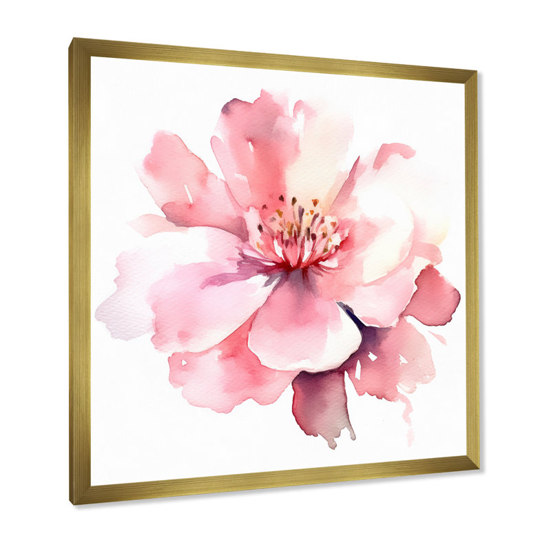Délicate fleur d'hibiscus rose I sur toile, H 30 po x l 30 po x P 1 po, Cadre doré à une seule photo