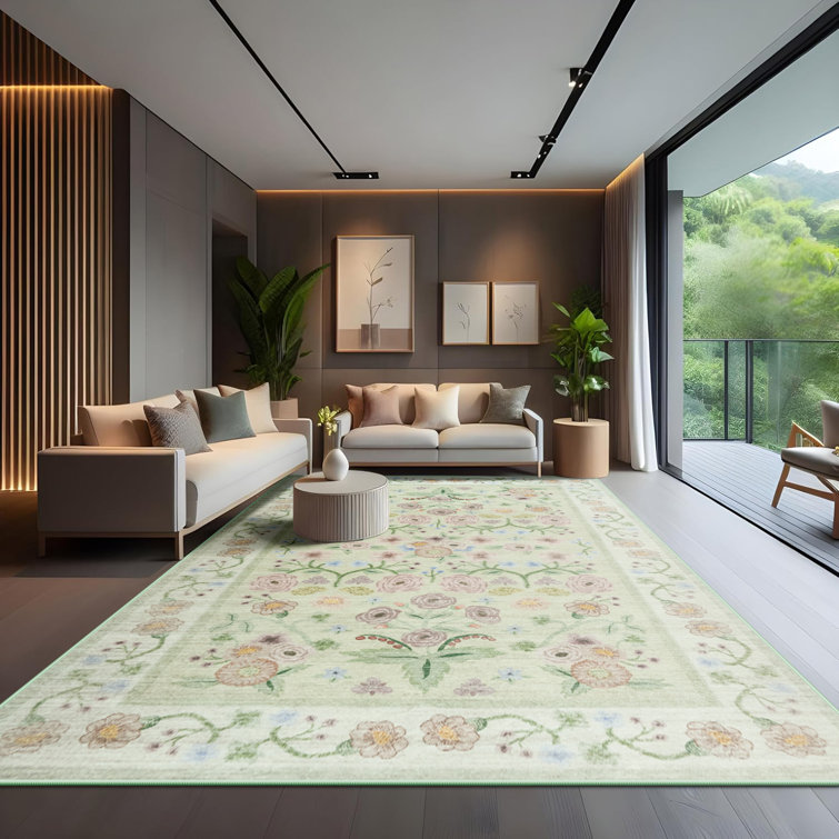 Large Oriental Floral Living Room Rug Washable Bedroom Rug Non-Slip Colorful Vintage Accent Floor Carpet For Home Decor