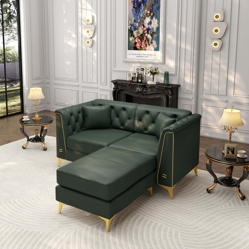Canapé Chesterfield de luxe modulaire avec détails en similicuir et en métal