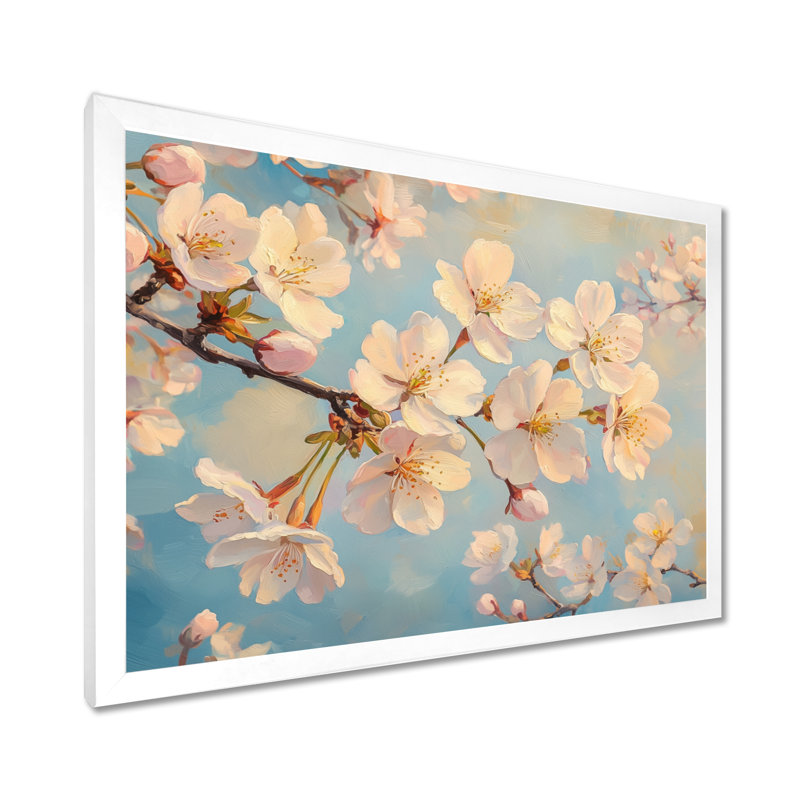 Fleur de cerisier jaune jaune - arrivée de fleurs de cerisier, Cadre simple, H 12 po x l 20 po, Blanc