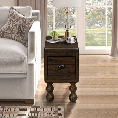 Table de bout en bois massif, table de bout rectangulaire étroite de 23,6 po avec tiroir, table de chevet rétro pour petits espaces, salon, chambre à coucher, assemblage facile