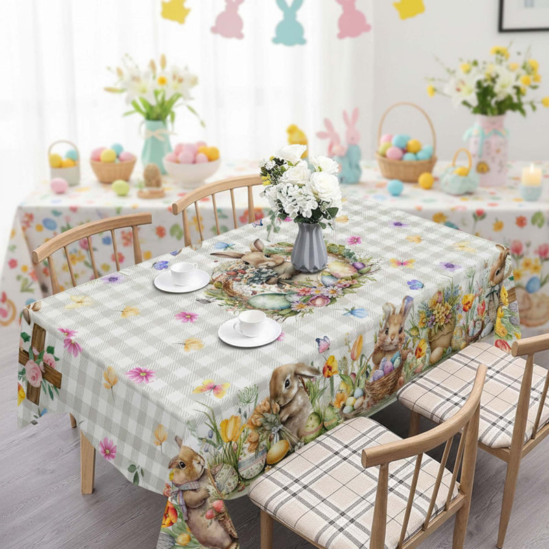 Nappe de Pâques, rectangle 60 x 104 pouces, carreaux Buffalo avec motif de lapin, décoration de table de salle à manger de printemps
