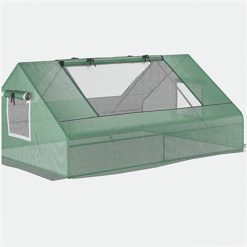 Outsunny 71" x 55" x 32" Mini Tunnel Greenhouse, Garden Planting Shed, Outdoor Flower Planter Warm House with Zipper Windows and Door, Green