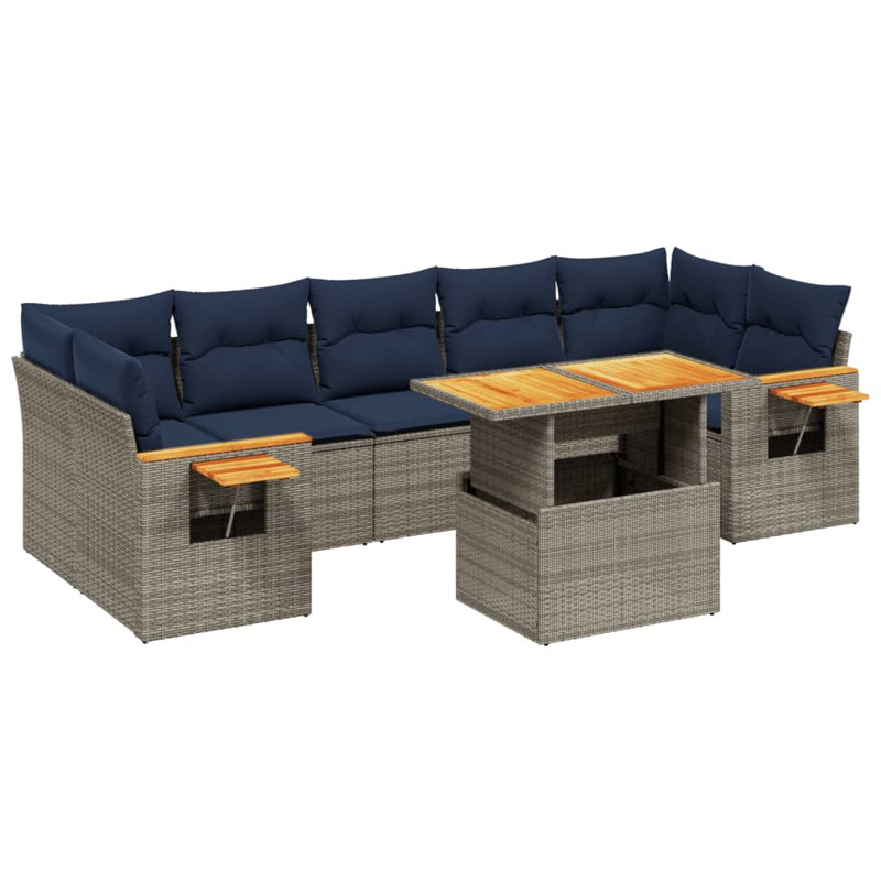  Ensemble de canapé de patio 8 pièces avec coussins en rotin de polyester, Gris, Bleu