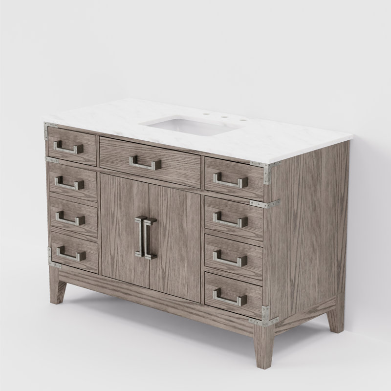 Laurel 48 in W x 22 in D Single Bath Vanity Top, White Carrara Marble, Gray Oak