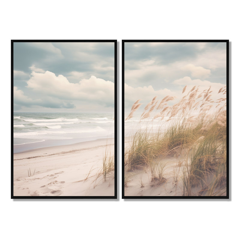 Parkins - Coastal Coastal Beach, reproduction d'art sur toile, Black, 36" H x 48" W, Impression encadrée flottante
