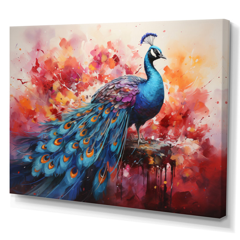 " Red Blue Peacock Representation Multicoloured Acrylic ", Wrapped Canvas, 24" H x 32" W x 1" D