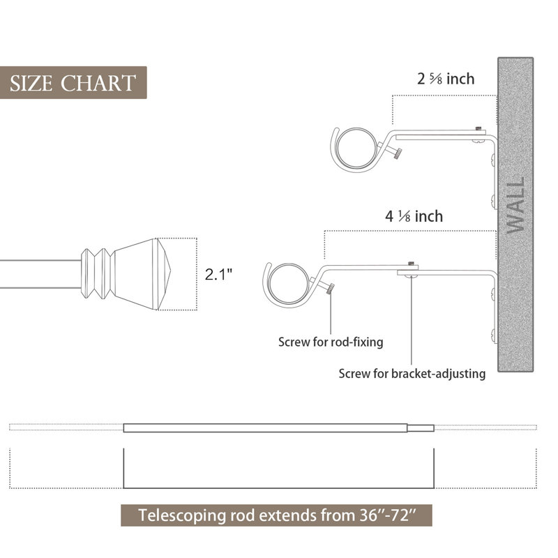 Tringle à rideaux simple réglable Danarius, 36" - 72", Bronze