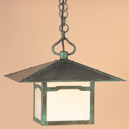 Lanterne suspendue d'extérieur 1 lumière Paulis, H 12 po x l 17 po / vide, Bronze, Crème