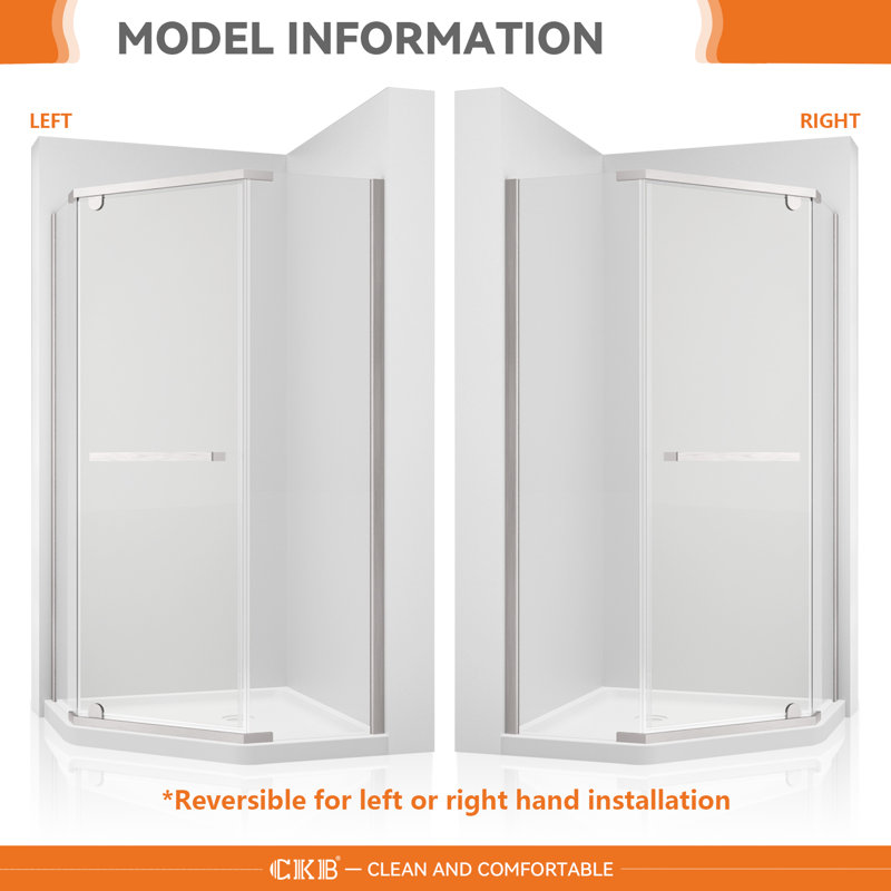 Brushed Nickel 38" x 72" Semi-Frameless Neo-Angle Shower Door