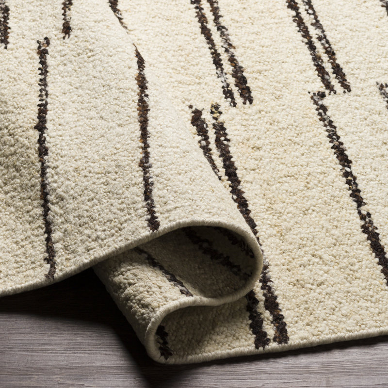 Alexuss Mae Striped Handmade Flatweave Wool Gray/Cream Area Rug, Runner 3' x 12'