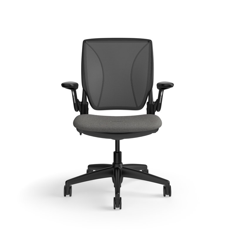 World LM, Ergonomic Task Chair with Poppy Seed Backrest, and  Autumn Upholstered Seat, Gray Fabric, Black, Dark Gray Mesh