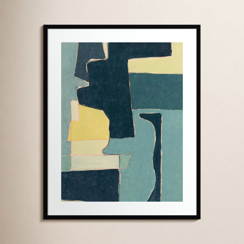 «Blue Note II» par Rob Delamater - peinture encadrée, Papier encadré en noir, H 41 po x l 33 po